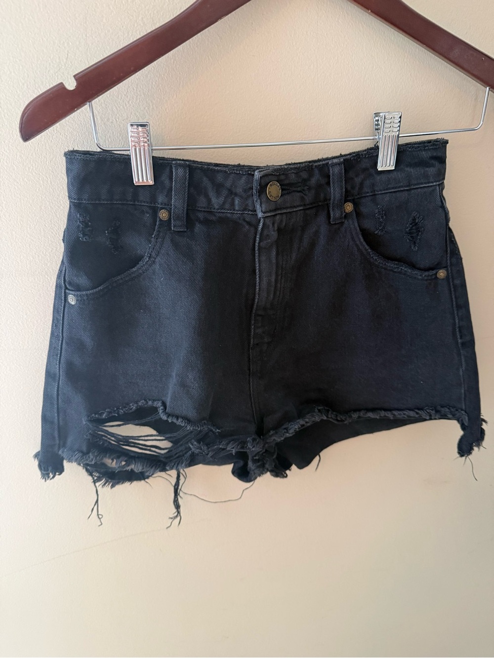 Rollas Shorts Hi Rise slim Cut Off Distressed black Size 25
